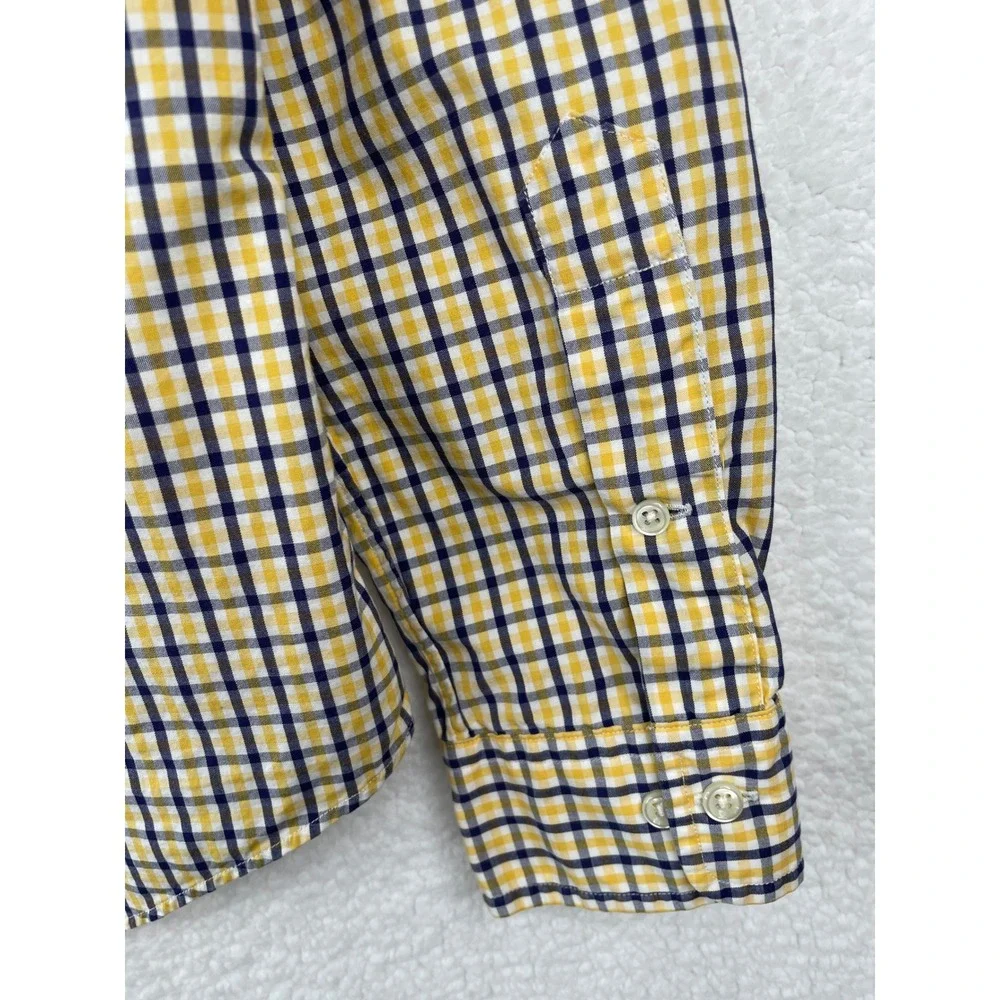Polo Ralph Lauren Mens Custom Fit Gingham Shirt Yellow Navy Blue 16 L Long Sleev